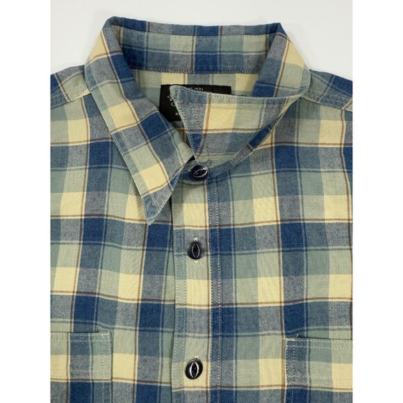 RRL Double RL Ralph Lauren Mens Popover Shirt Sz Large Blue Plaid Long Sleeve - Picture 8 of 12